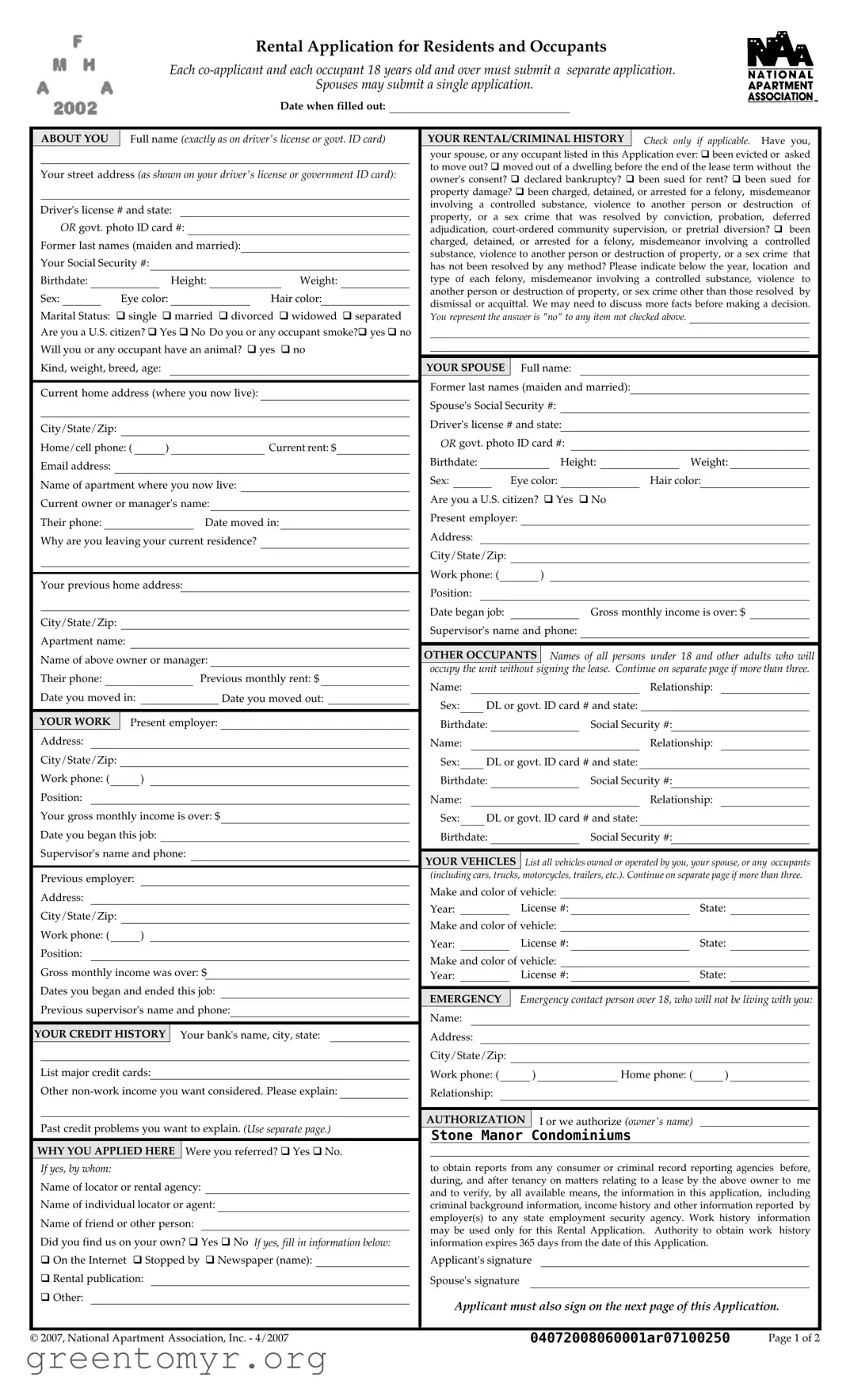 Fill in a Valid National Apartment Association Rental Template