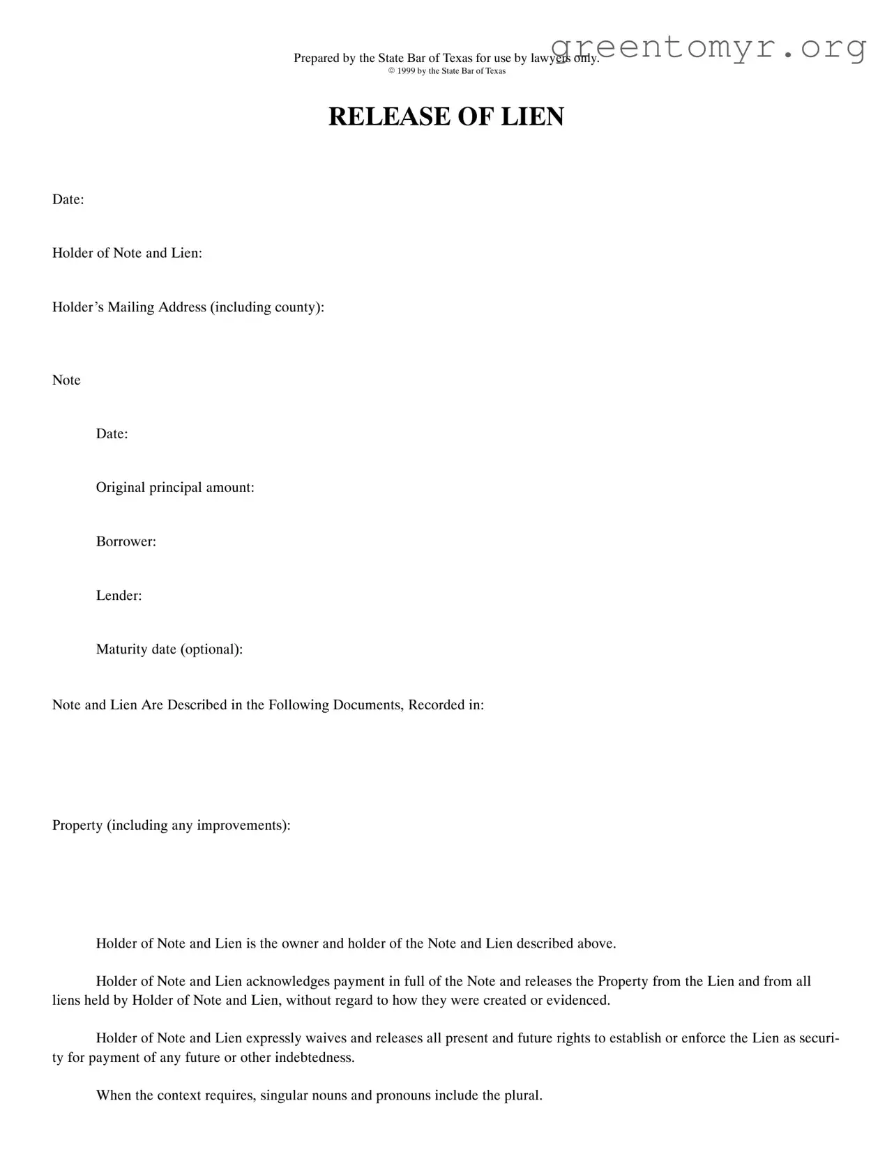 Fill in a Valid Release Of Lien Texas Template