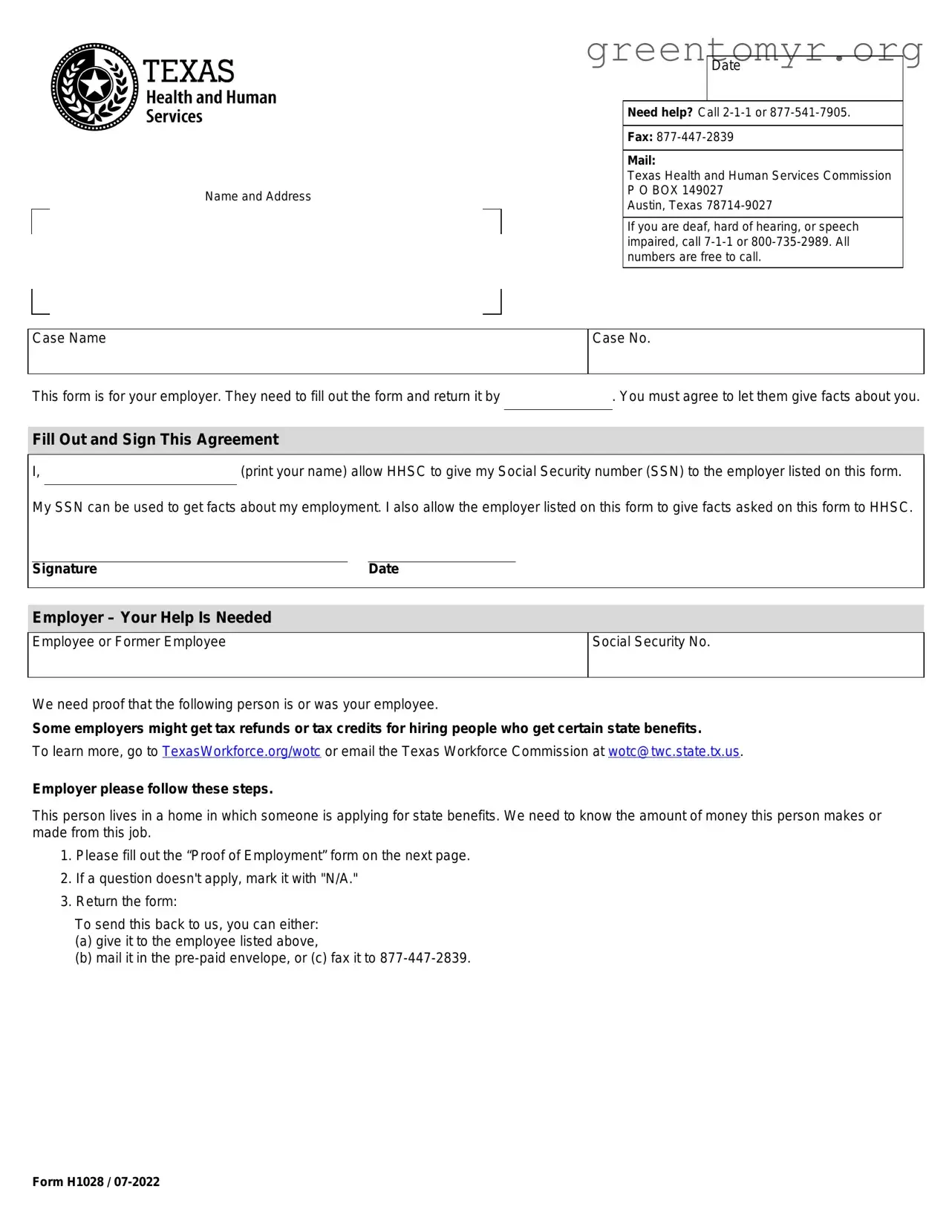 Fill in a Valid Texas Employment Verification Template