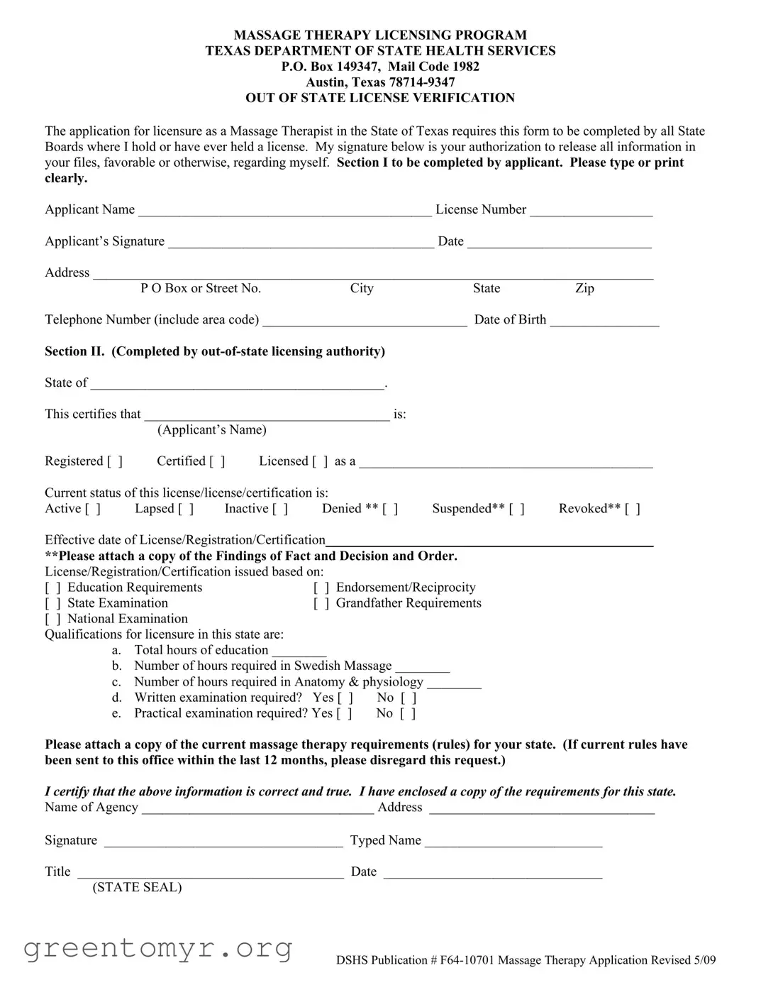 Fill in a Valid Massage License Texas Lookup Template