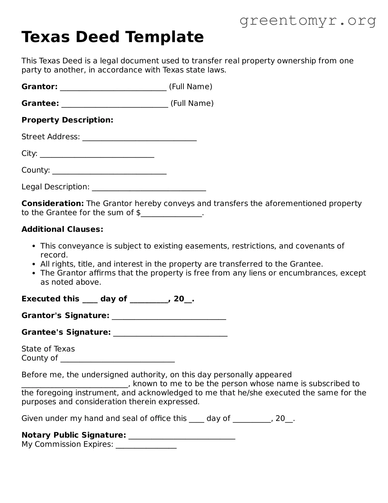 Deed Form for the State of Texas
