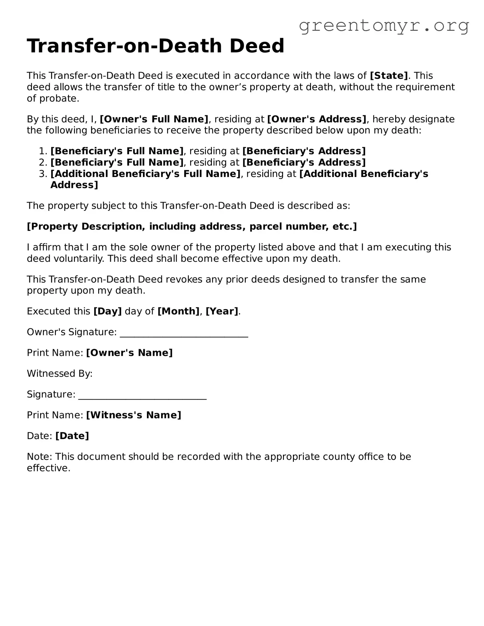 Valid Transfer-on-Death Deed Form