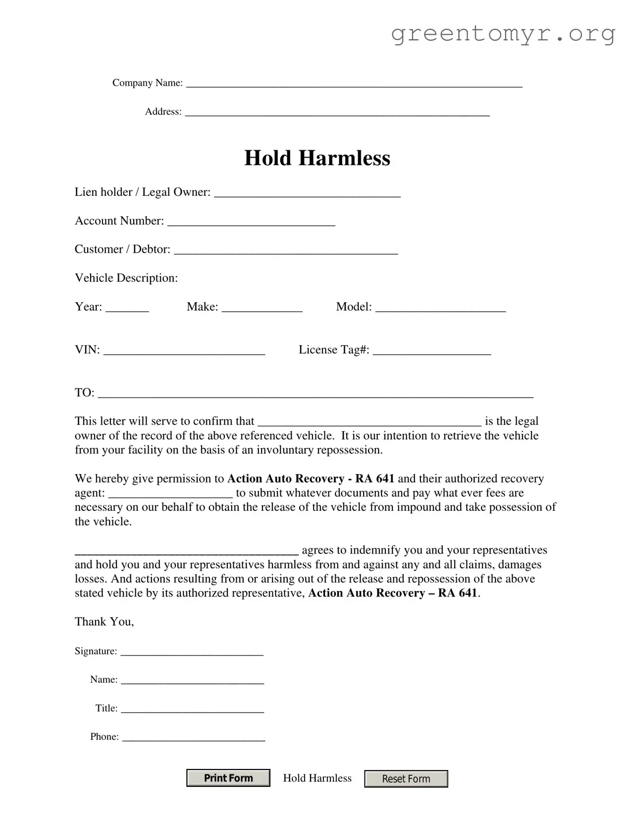 Fill in a Valid Repo Order Template