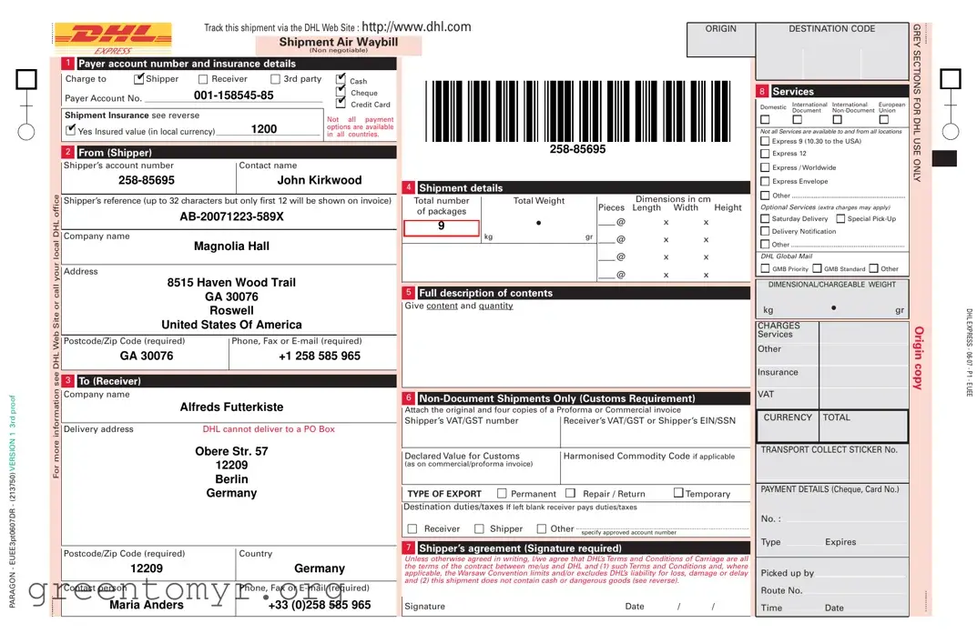 Fill in a Valid Dhl Waybill Template
