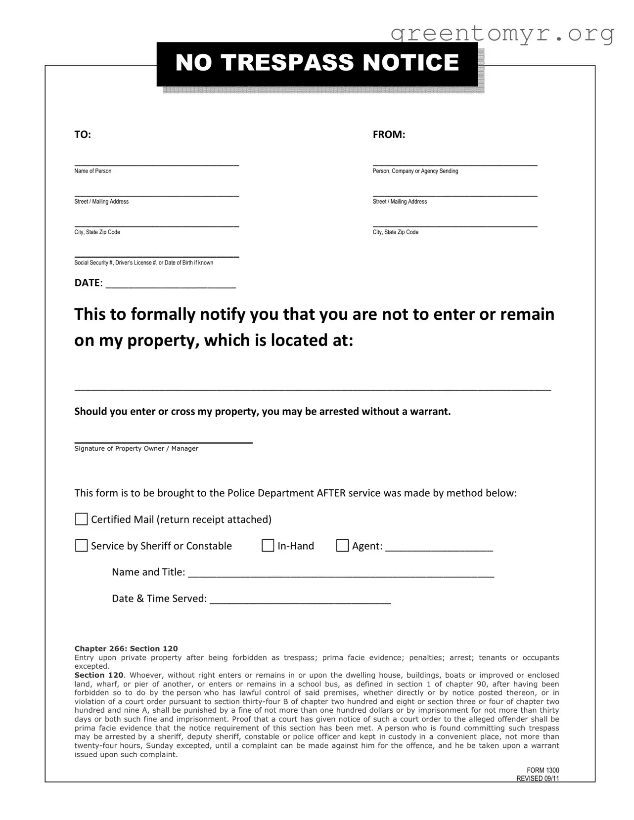 Fill in a Valid No Trespassing Letter Template