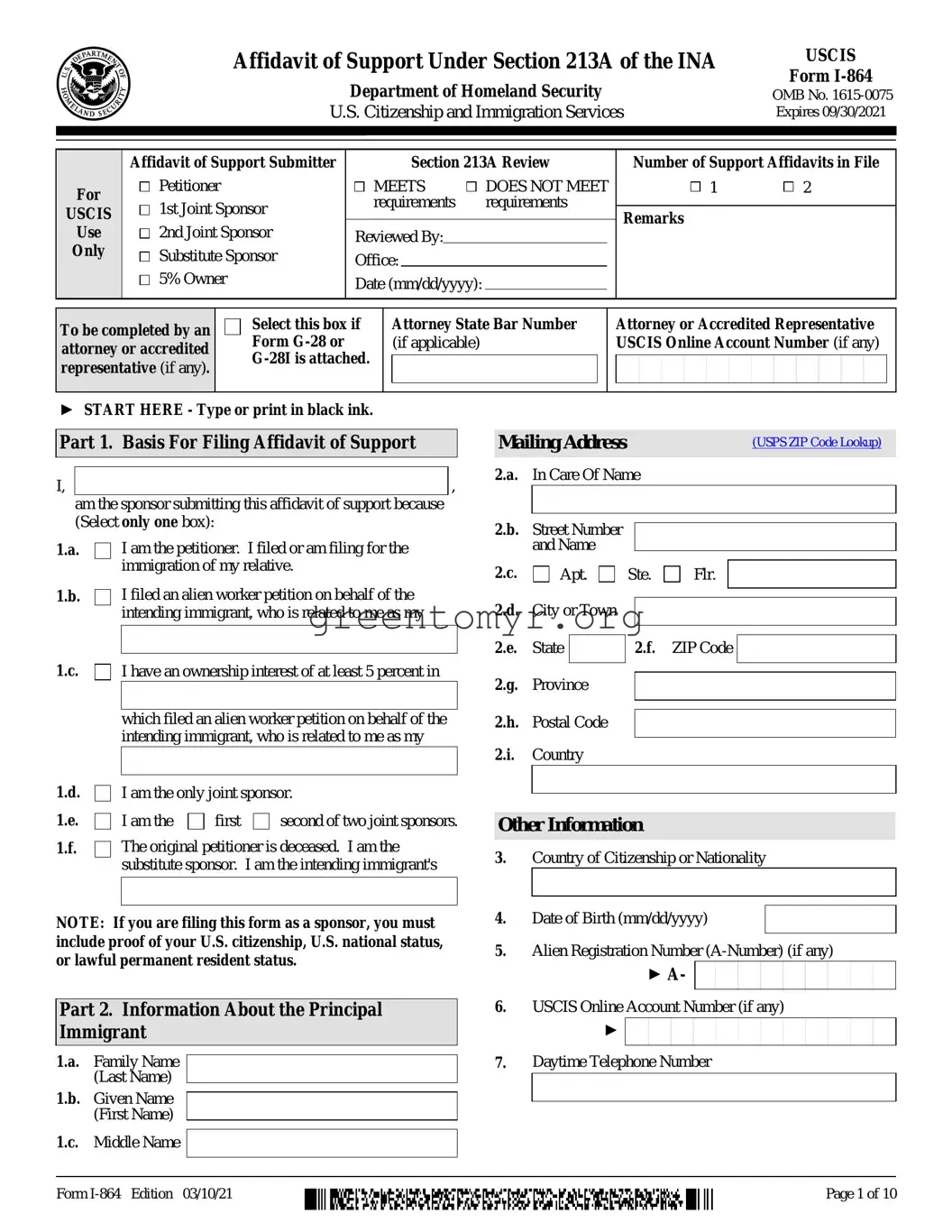 Fill in a Valid USCIS I-864 Template