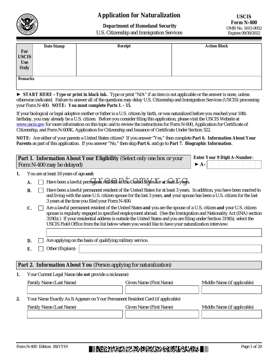 Fill in a Valid USCIS N-400 Template