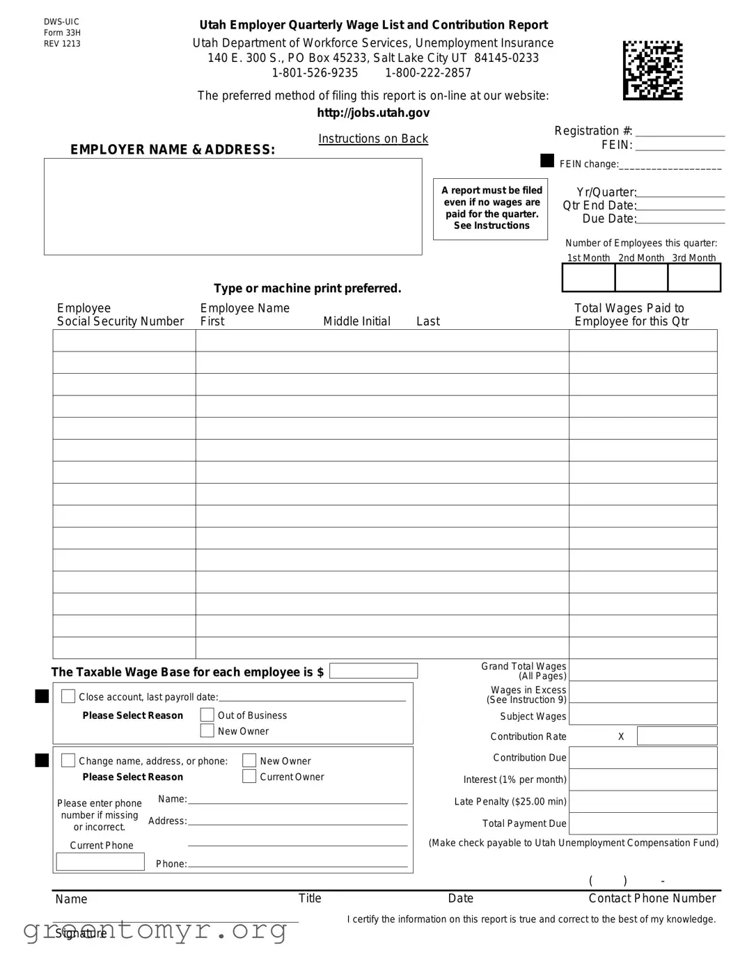 Fill in a Valid 33H Template