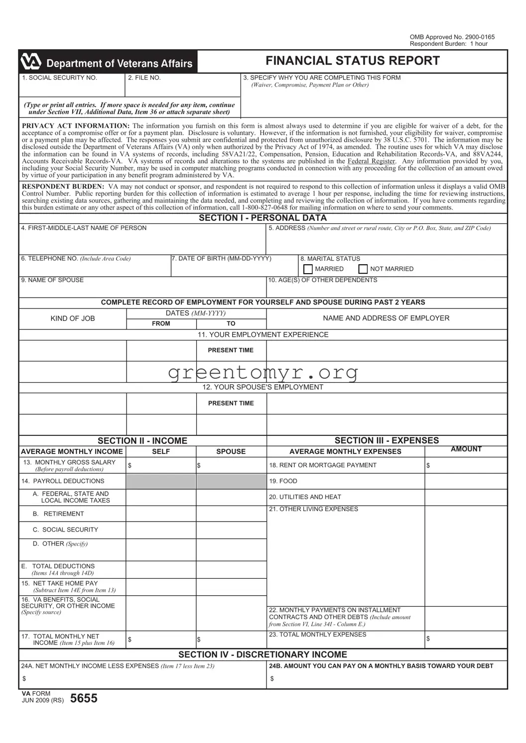 Fill in a Valid VA 5655 Template