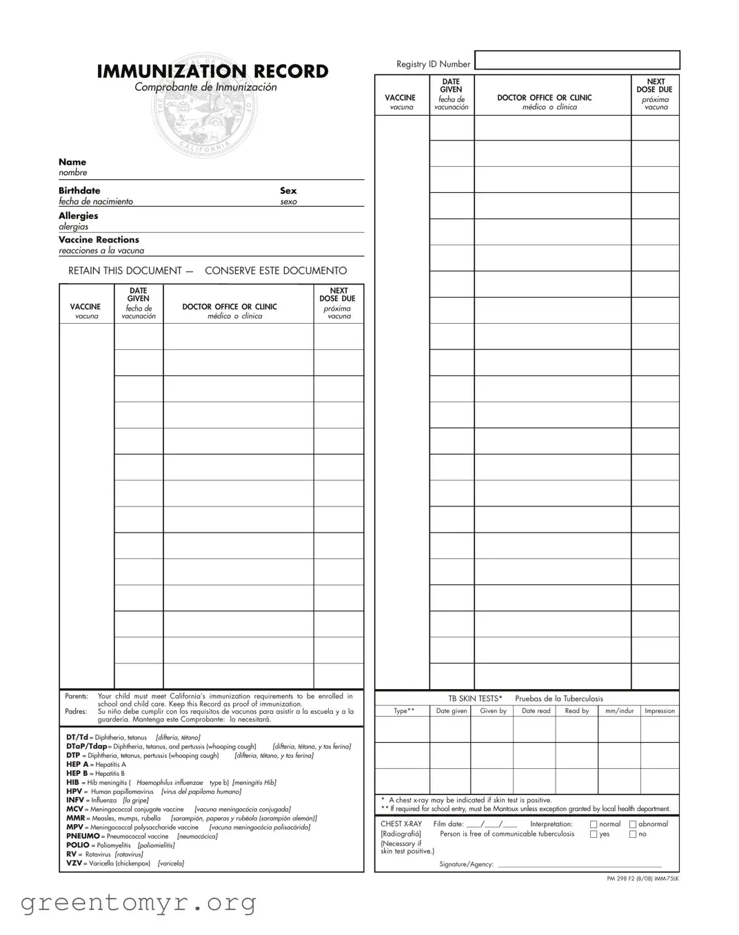 Fill in a Valid Immunization Record Template