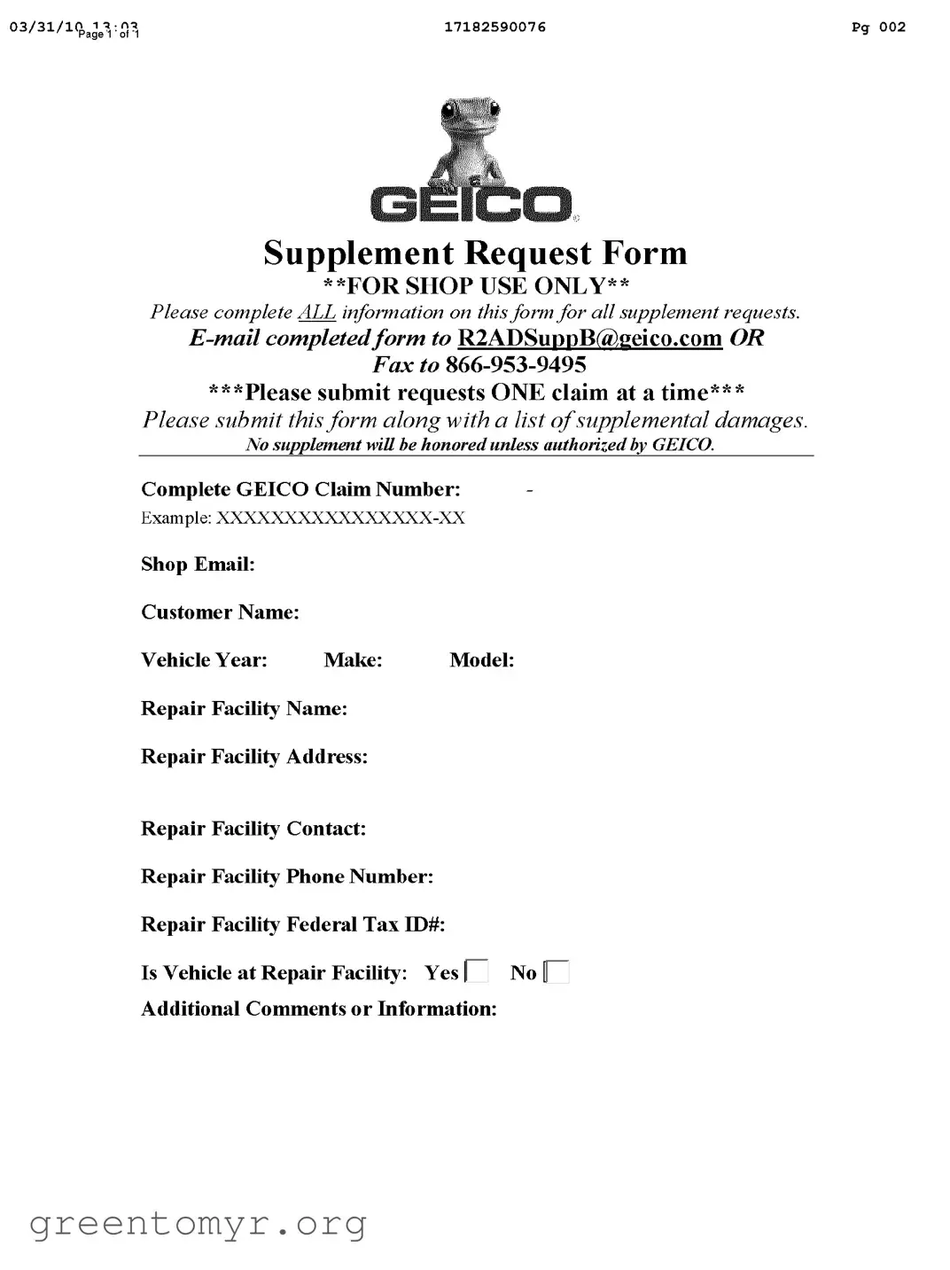 Fill in a Valid Geico Supplement Request Template