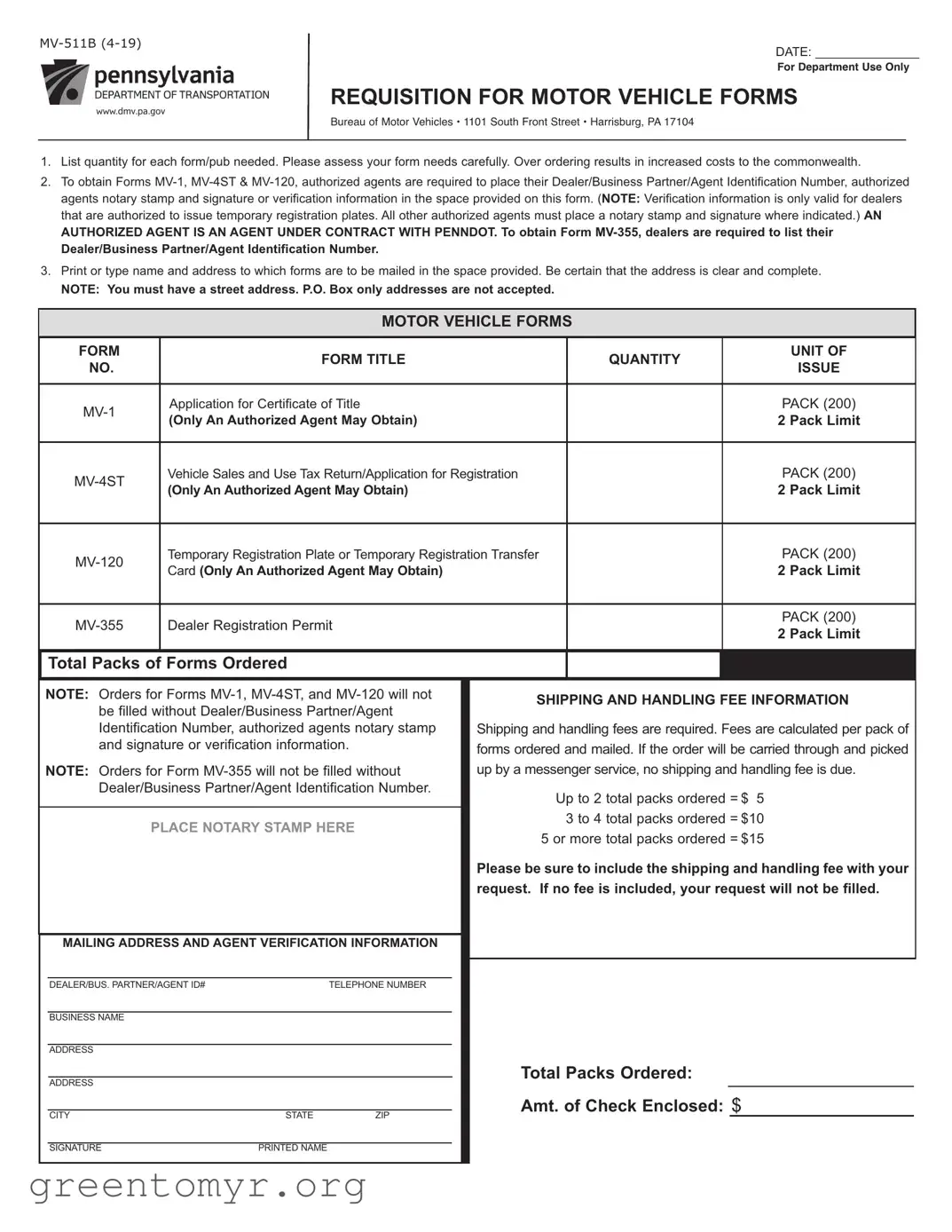 Fill in a Valid Mv 511B Template