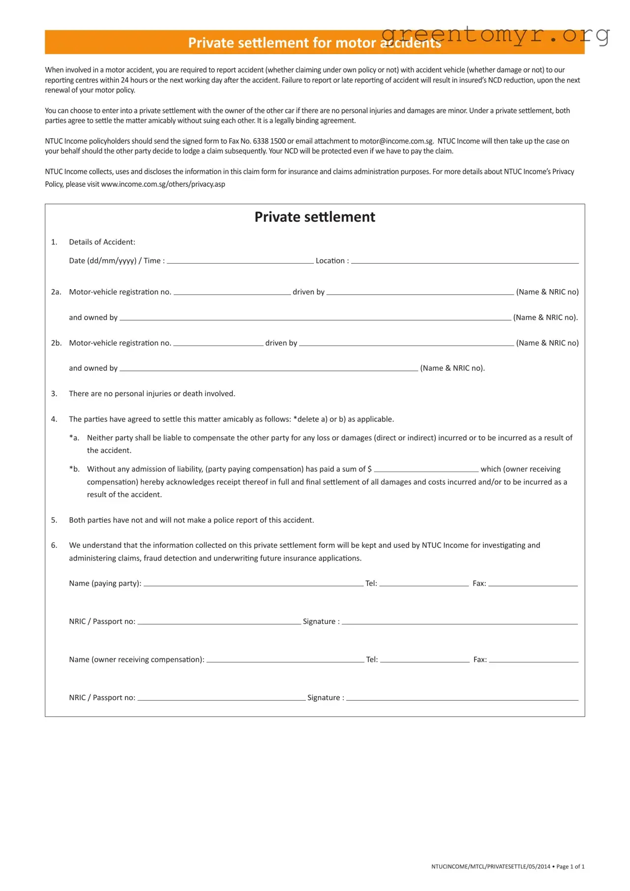 Fill in a Valid Settlement Motor Accident Template