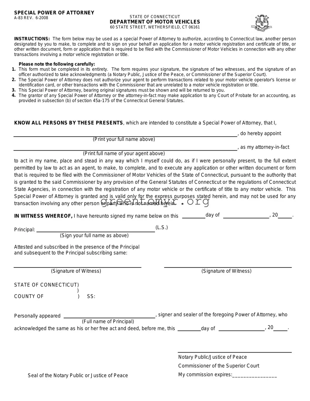 Fill in a Valid Vehicle POA form A-83 Template