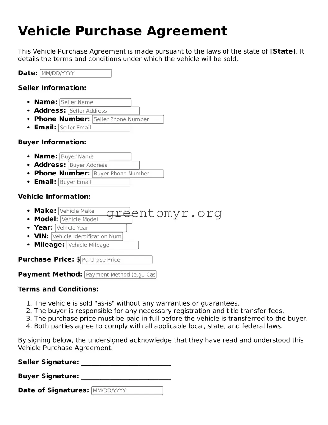Valid Vehicle Purchase Agreement Form