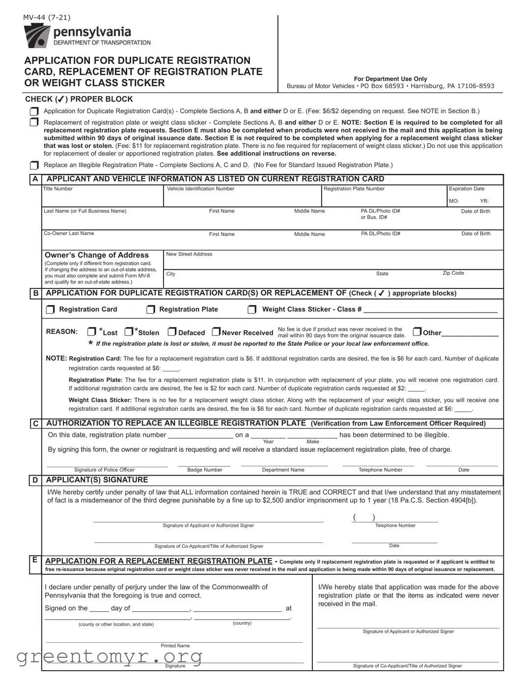 Fill in a Valid Mv 44 Template