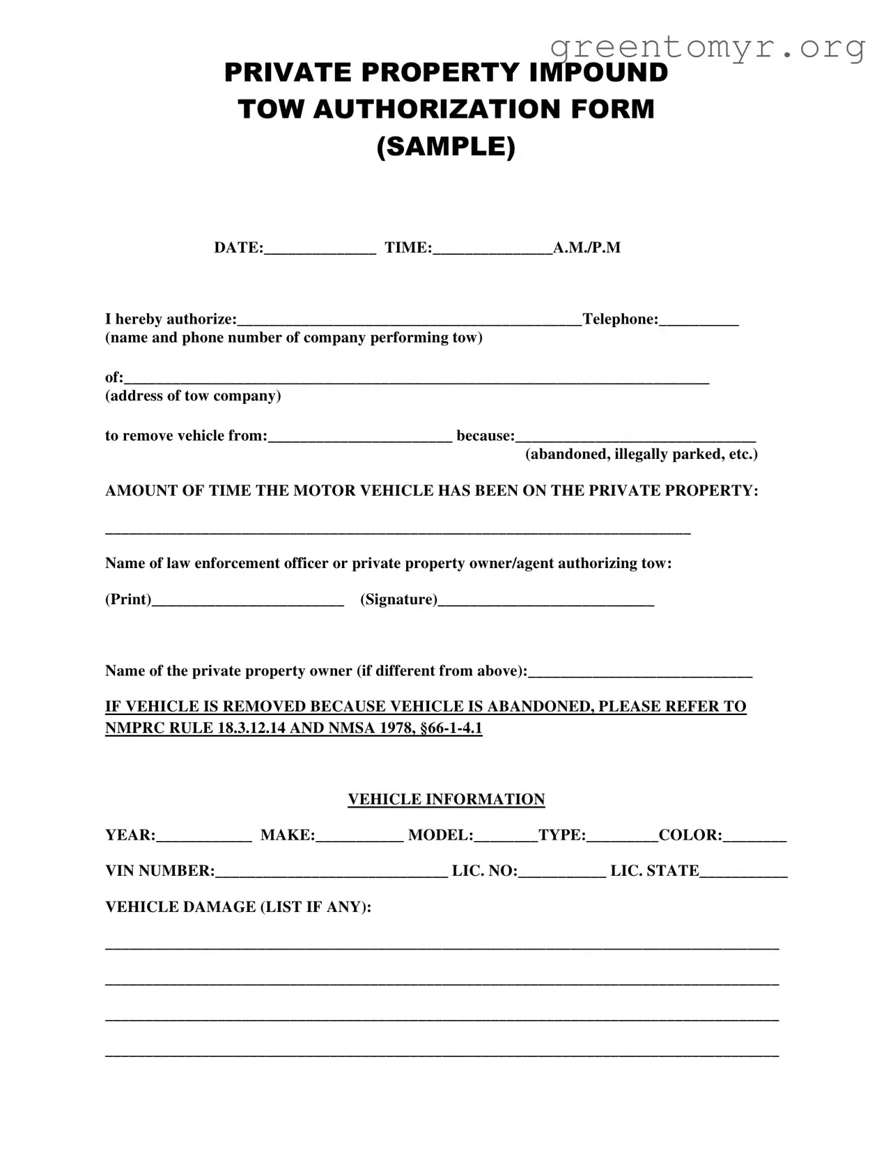 Fill in a Valid Tow Authorization Template