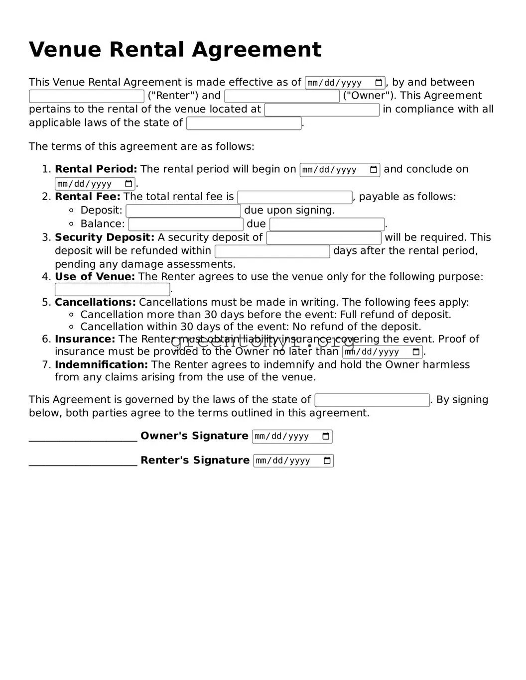 Valid Venue Rental Agreement Form