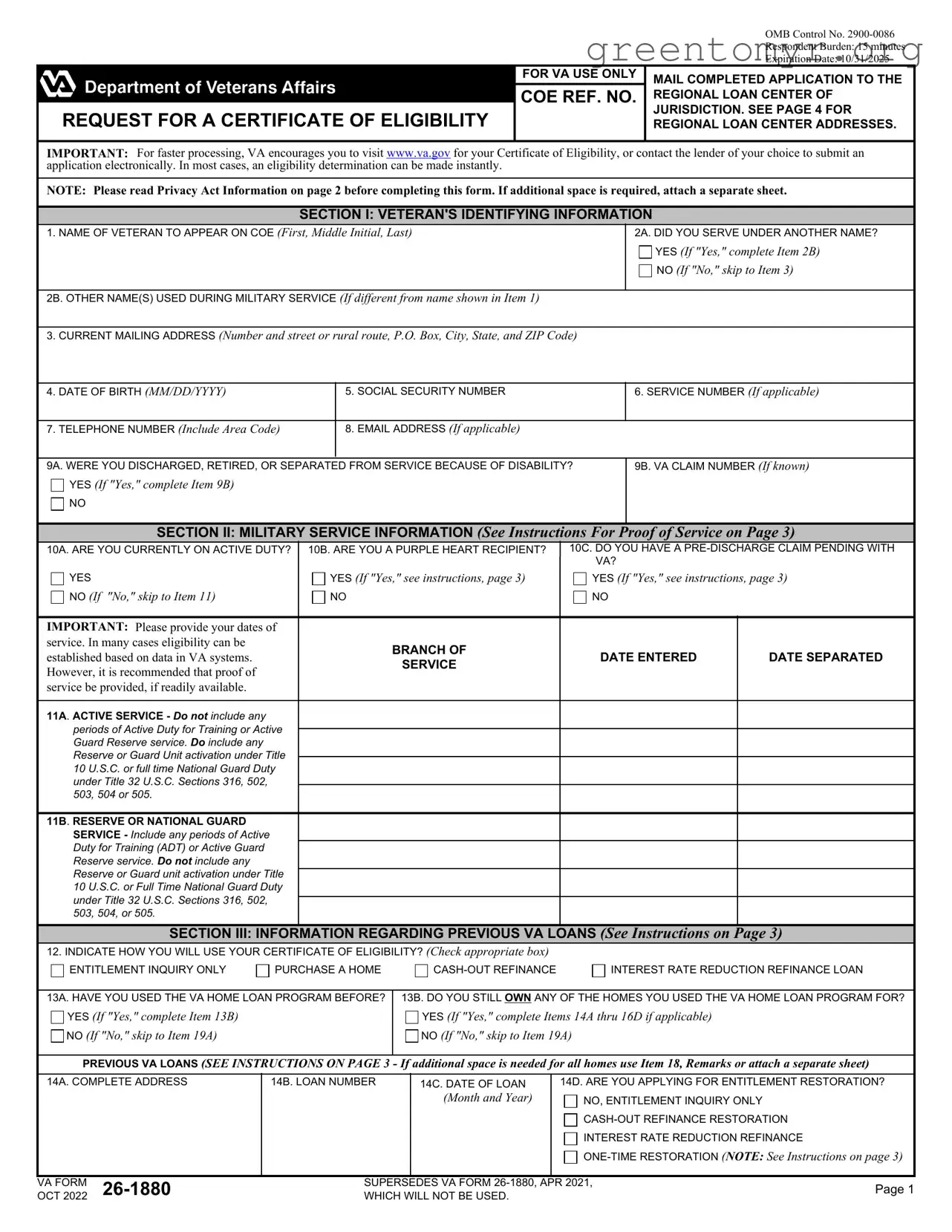 Fill in a Valid VBA VA 26-1880 Template