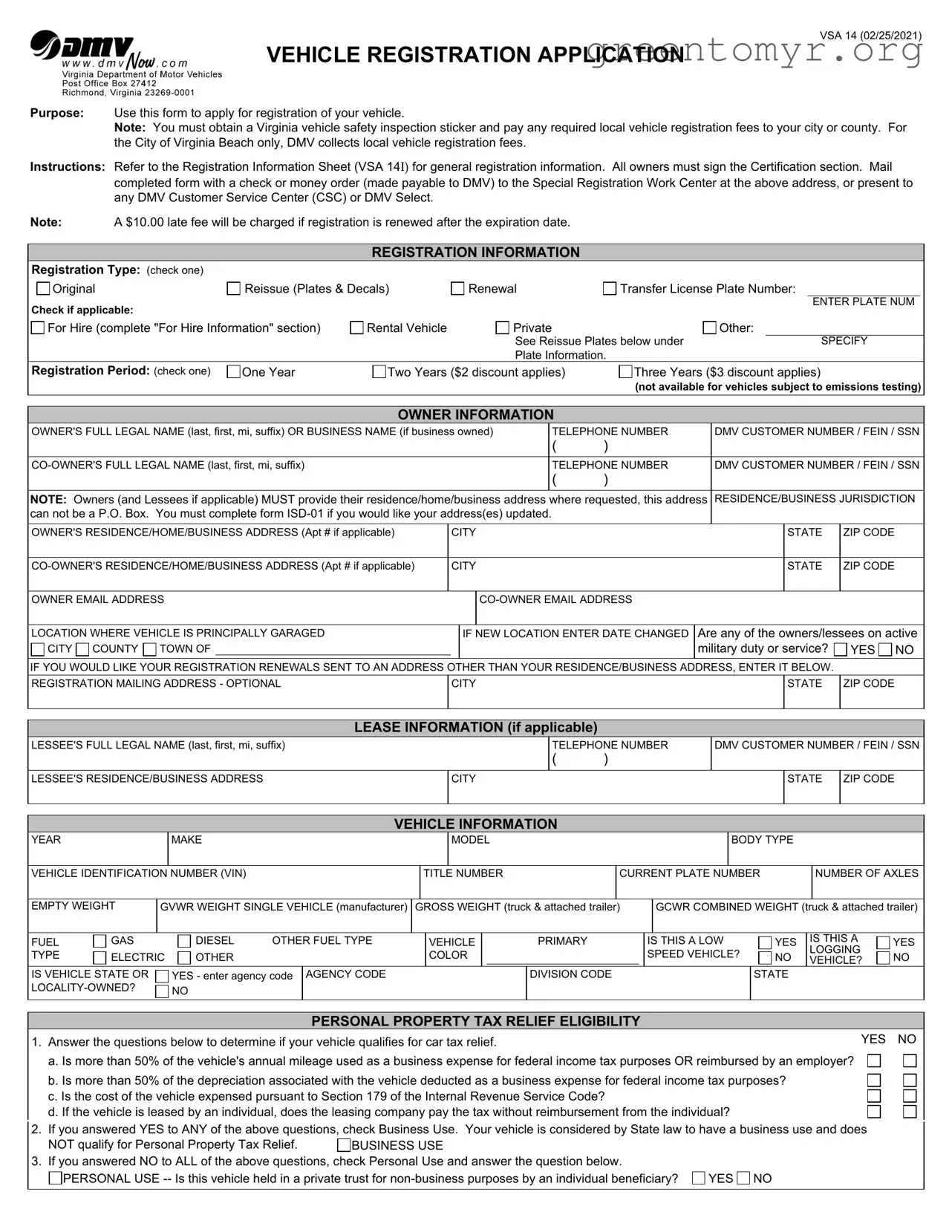 Fill in a Valid Virginia Dmv Registration Template