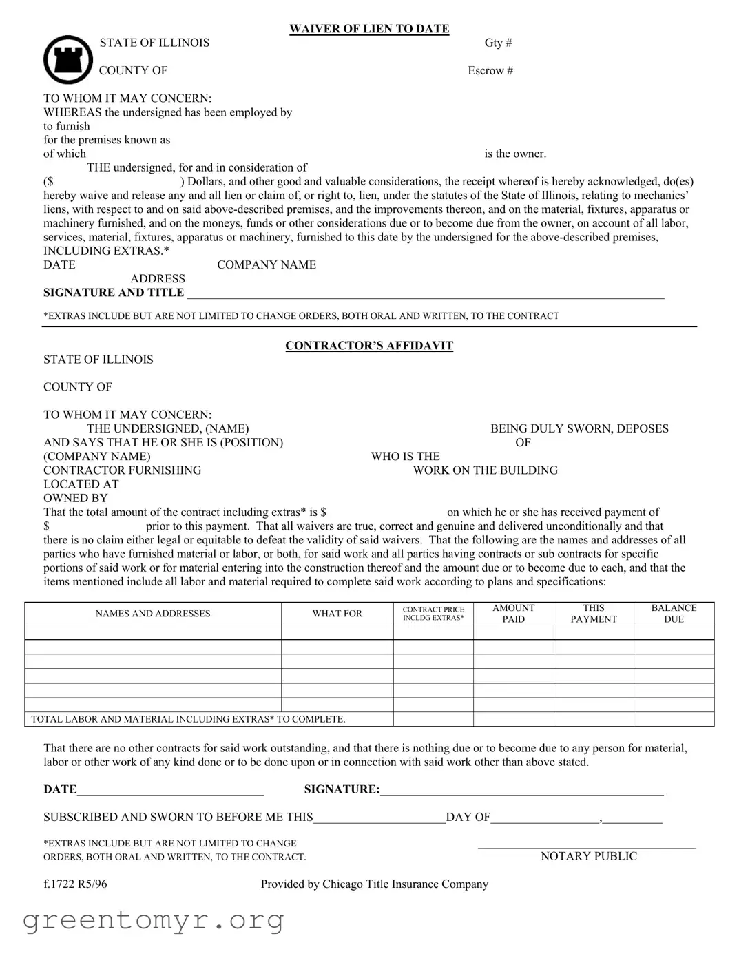Fill in a Valid Chicago Title Waiver Format Template