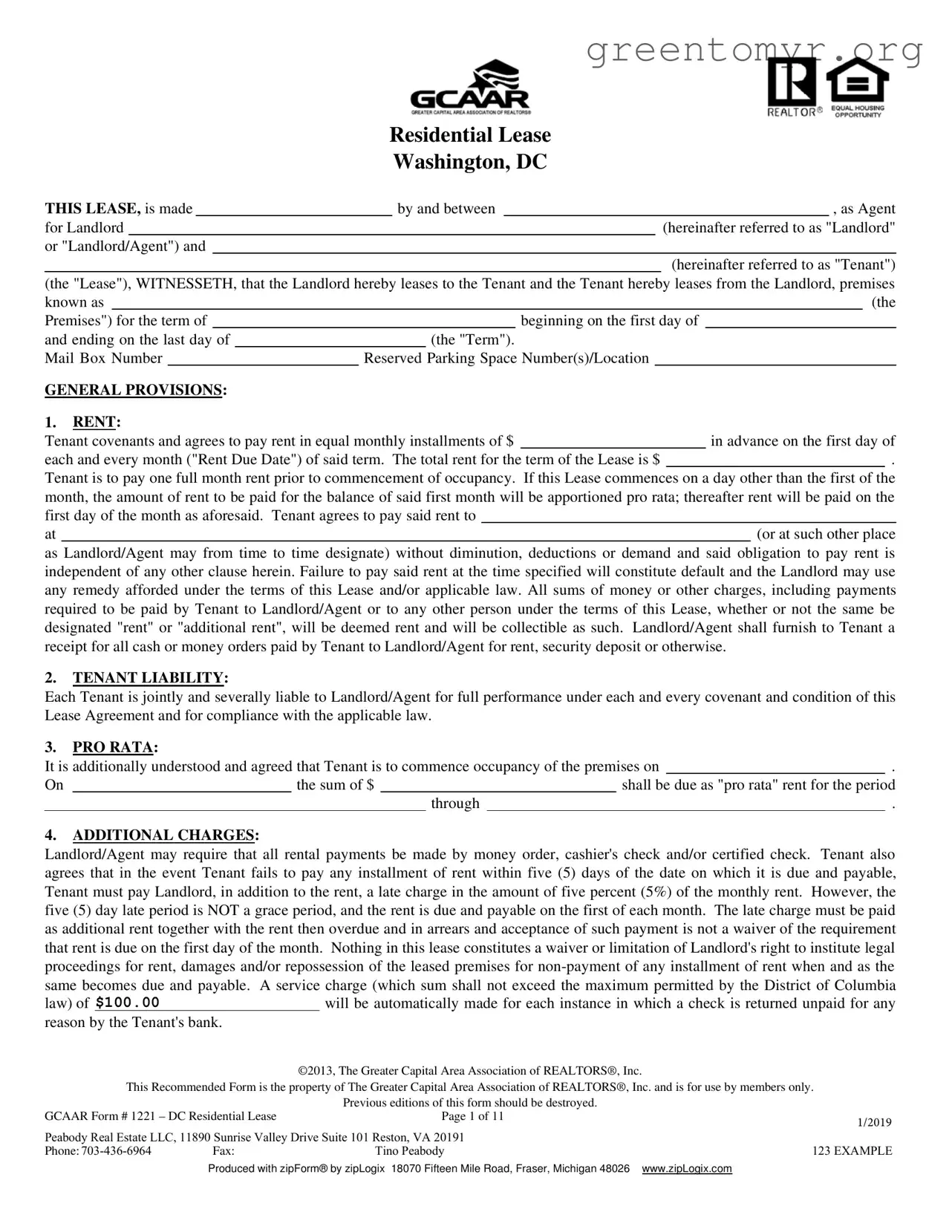 Fill in a Valid Washington Dc Residential Lease Agreement Template