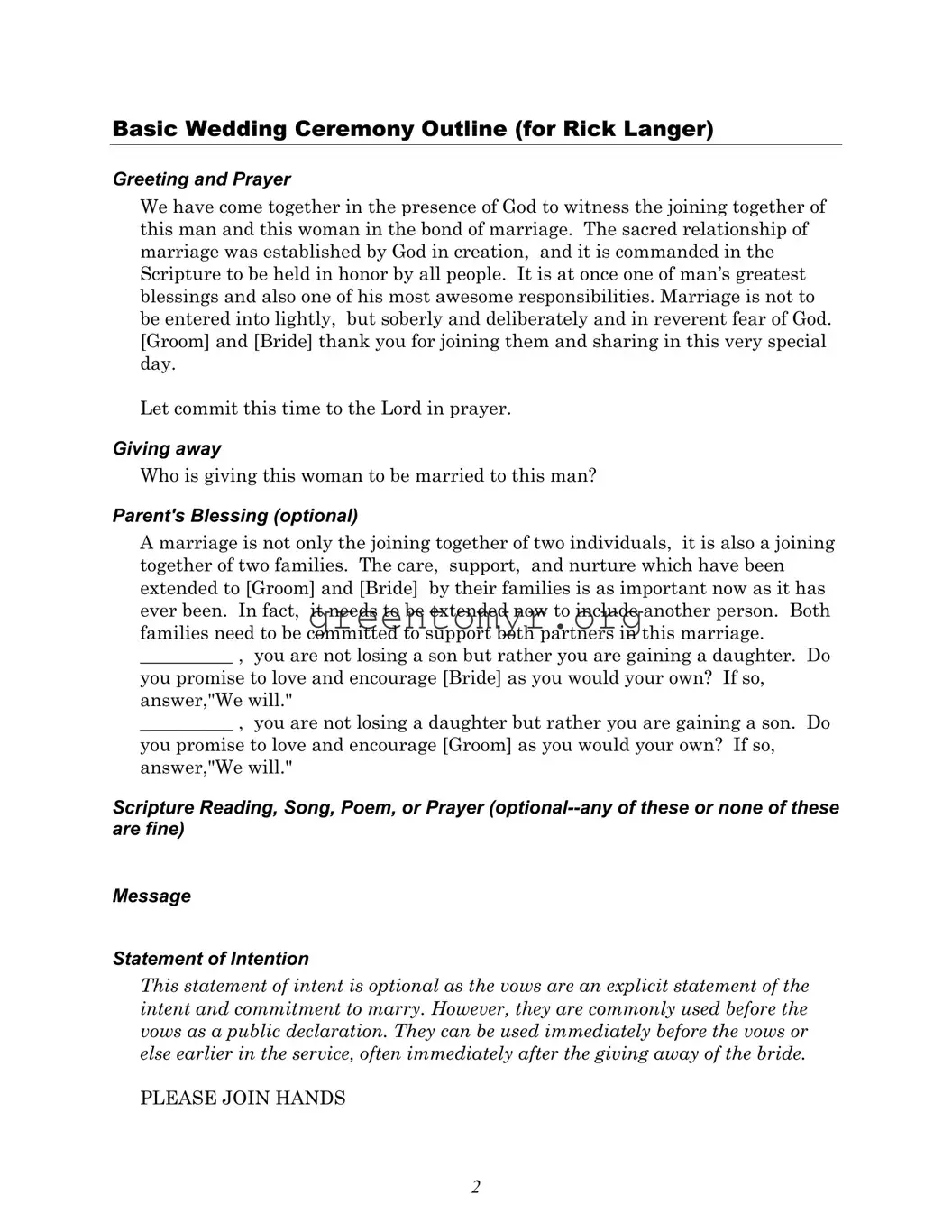 Fill in a Valid Wedding Ceremony Script Template