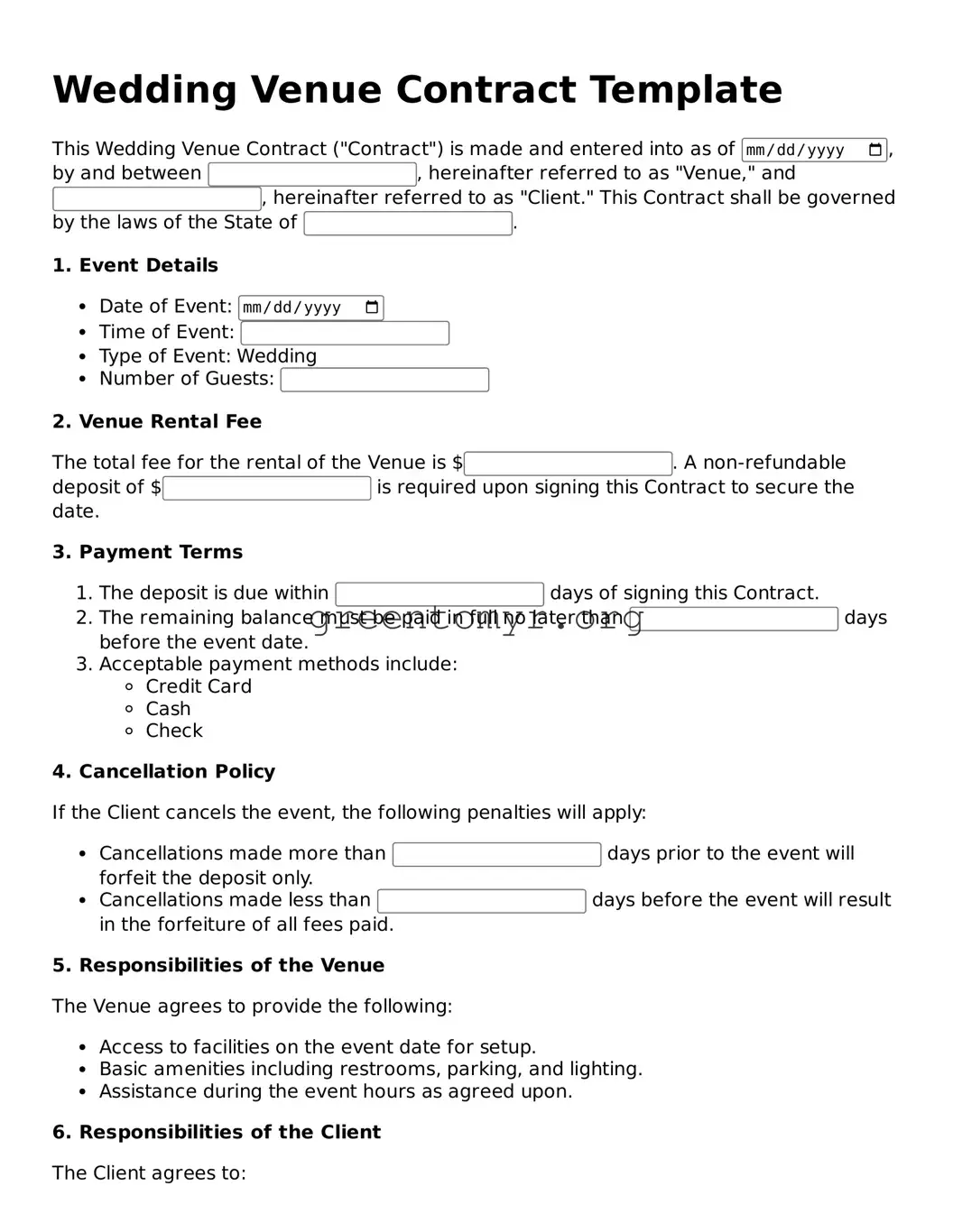 Valid Wedding Venue Contract Form