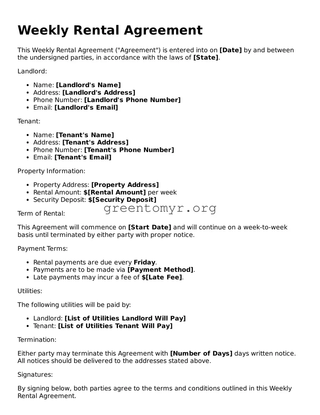 Valid Weekly Rental Agreement Form