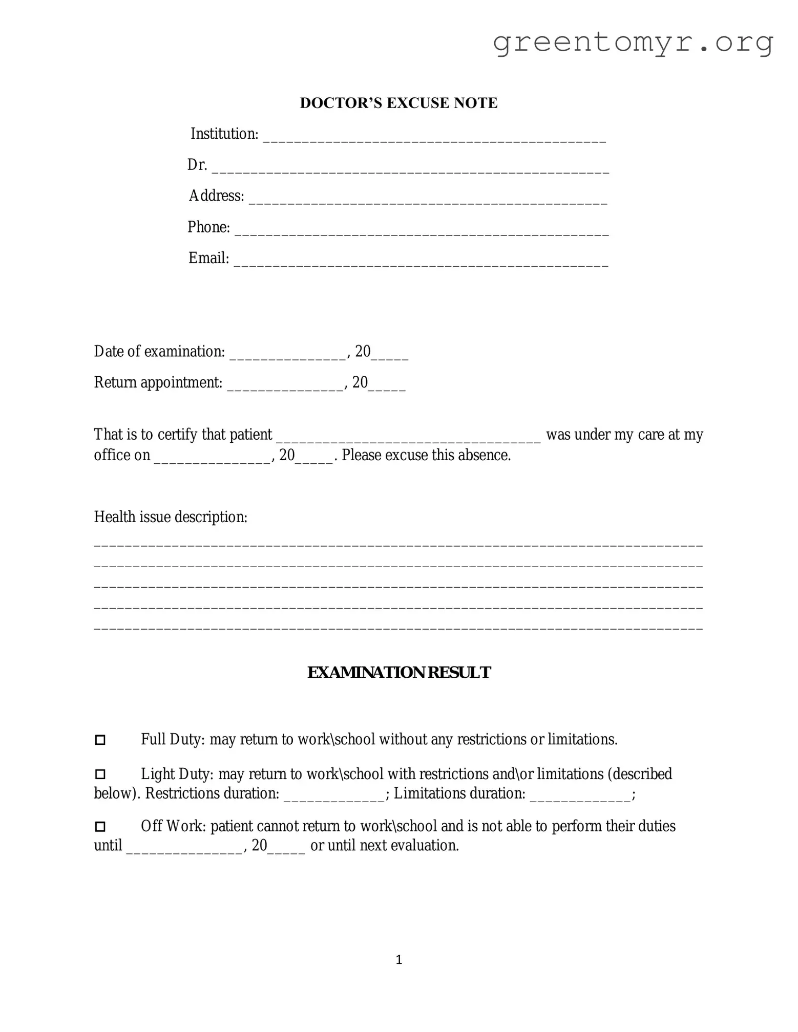 Fill in a Valid Doctors Excuse Note Template