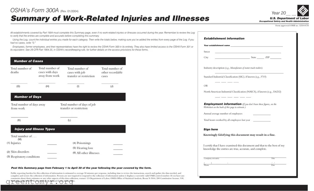 Fill in a Valid 300A Osha Template