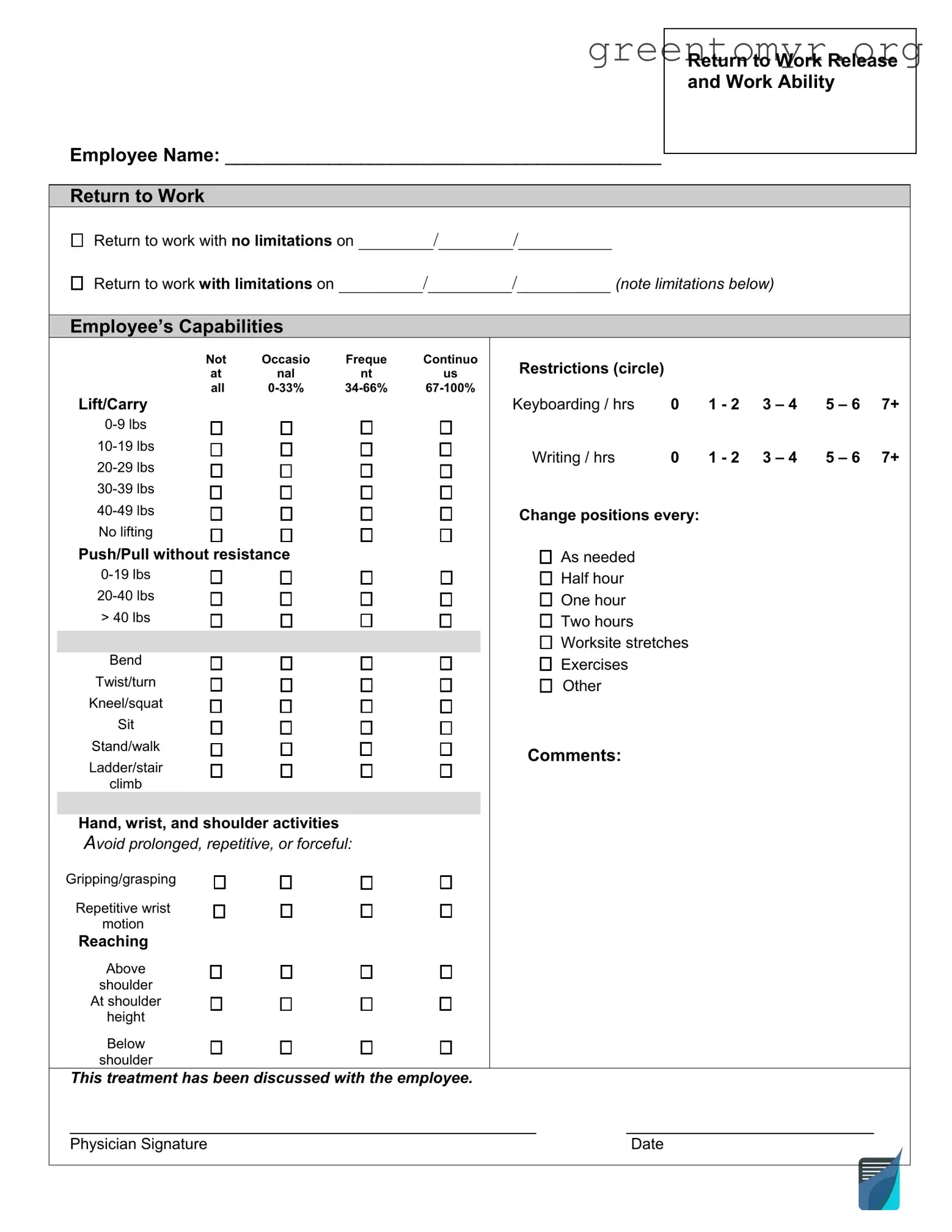 Fill in a Valid Work Release Template