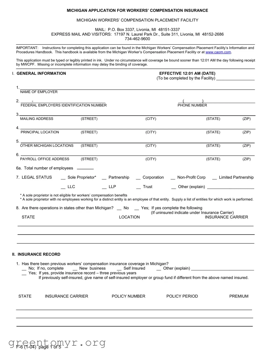 Fill in a Valid Michigan F 6 Template