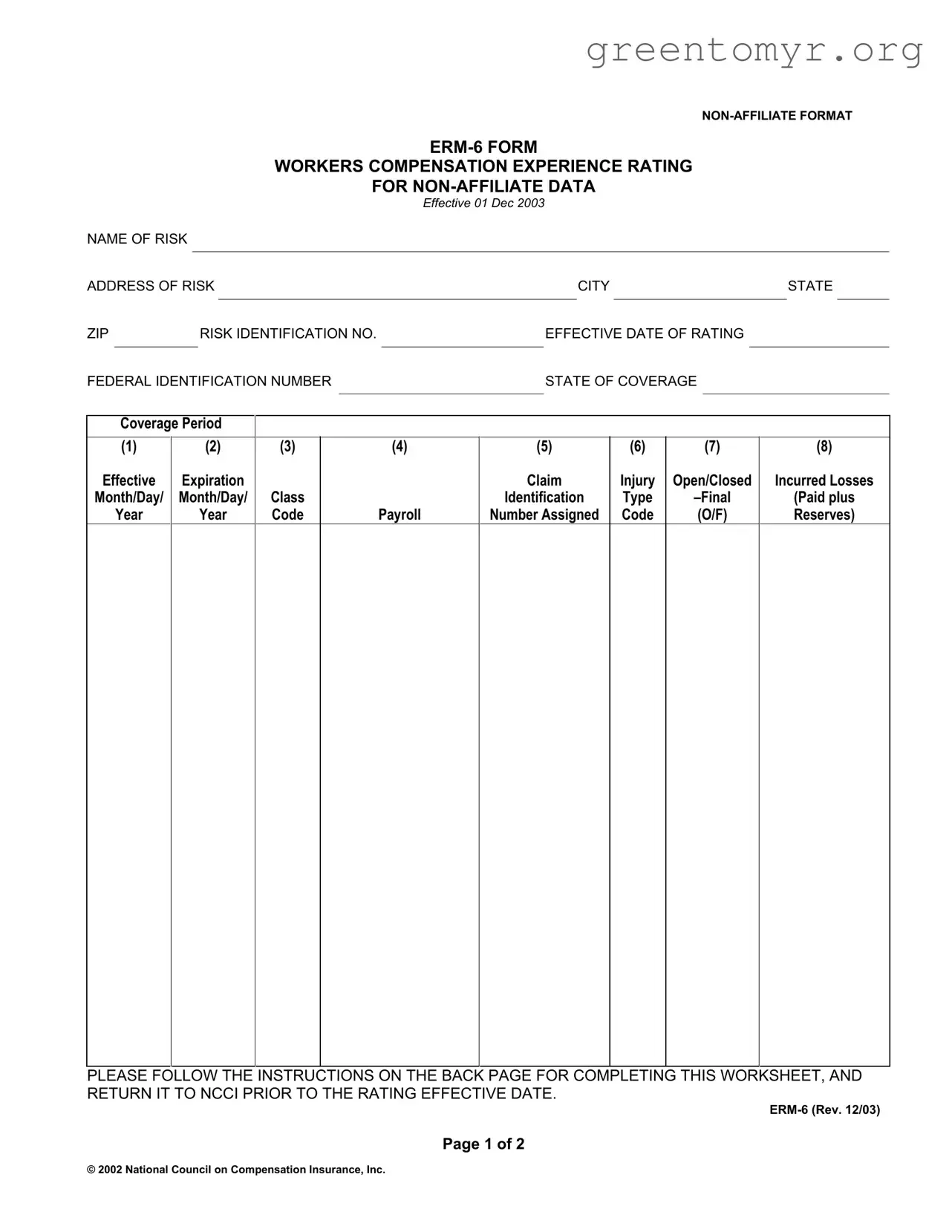 Fill in a Valid Ncci Erm 6 Template