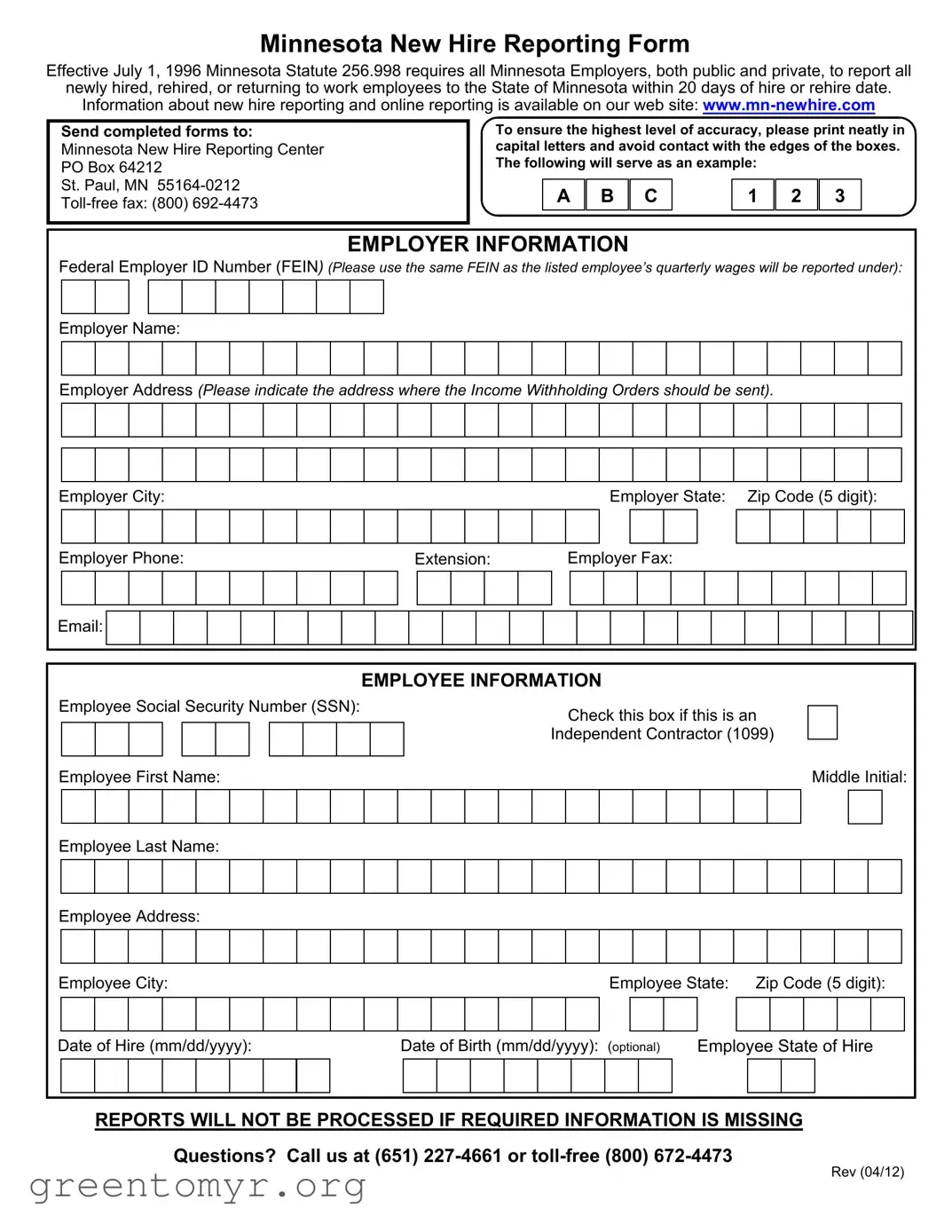 Fill in a Valid Minnesota New Hire Reporting Template